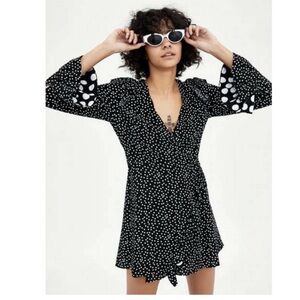 Zara TRF Black and White Polka Dot Wrap Dress Romper